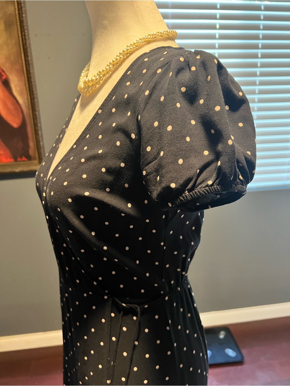 Express Black Polka Dot Midi Dress Mock Wrap Around Dress. Size XS - Picture 4 of 7